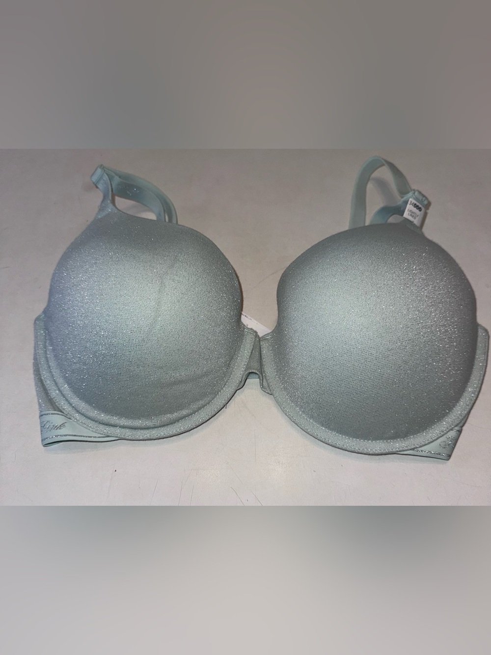 NWT Victoria's Secret PINK Wear Everywhere T-Shirt Bra Mint Glitter 34DDD